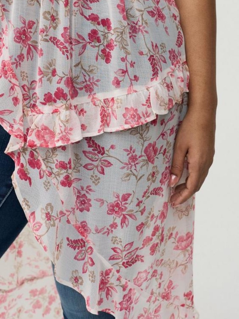 Pink Floral High-Low Ruffled Tank Top - Picture 6 of 8